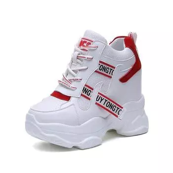 Мода Лидеры продаж Модная обувь Женские высокие кроссовки Женские ботильоны на платформе Basket Femme Chaussures Femmes Кроссовки для увеличения роста 34 красный