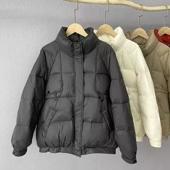 МОДА литературный и ретро теплый хлеб одежда женская 2024 зима новый однотонный пуховик стоячий воротник свободный пуховик модная одежда S