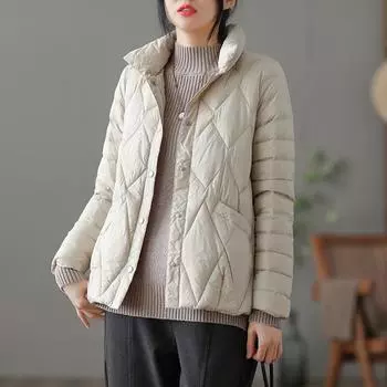 МОДА литературныйретро пух женский зима 2024 новая зимняя мода белый утиный пух женский короткий топ Одежда S белый