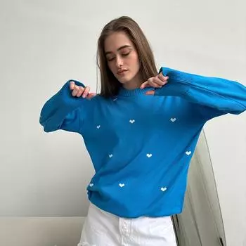 Мода Любовь Принт Вязаный свитер Осень и зима Женский свободный O-образный вырез Верхняя одежда для поездок на работу Повседневный свитер с длинными рукавами S зелёный