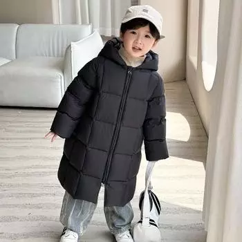 МОДА мальчики девочки средняя длина до колена пуховик детский утолщенный с капюшоном средний для детей старшего возраста корейская версия теплая куртка 110Cm recommended height about 100cm