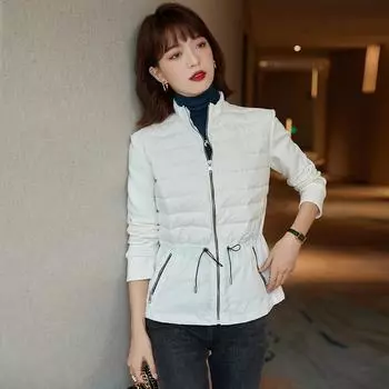 МОДА Маленький воротник-стойка, легкий и удобный в носке, теплый зимой 2024 года, новый затягивающийся шнурок на талии, универсальный пух Одежда S чёрный