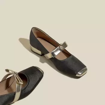 Мода Мэри Джейн Низкие каблуки Женские 2024 Новые Французские Винтажные Модные Универсальные Балетки Банкетные Свадебные Повседневные Туфли Роскошь 35 чёрный