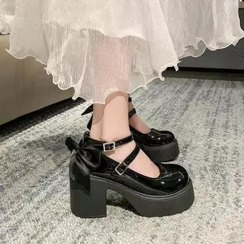 мода Мэри Джейн Женская обувь 2024 Женские туфли на высоком каблуке Модные туфли-лодочки Женские туфли с завязками-бабочками и круглым носком на платформе с пряжкой на ремне Женские 35 покинуть белый