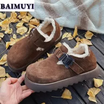 мода мех хлопчатобумажные туфли женские платформы зимние сапоги замшевые мокасины зимние брендовые плюшевые кроссовки трендовые балетки повседневные теплые меховые женские запатиллы 35