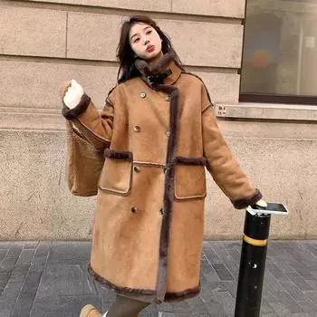МОДА меховое пальто из ягненка с интегрированной шерстью женское зимнее пальто Senior Sense 2024 новые модели этого года популярное замшевое утолщенное пальто Одежда S