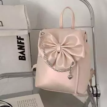 Мода Милый Модный Женский Рюкзак Элегантный Милый Бантик Цепи Маленький Эстетический Рюкзак Из Искусственной Кожи Роскошная Женская Корейская Популярная Сумка 20X26X8cm