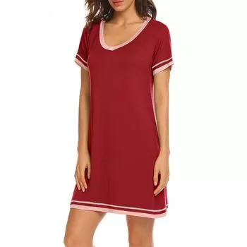 МОДА Мини-платье с V-образным вырезом, универсальное, приятное на ощупь, модное, летнее, контрастного цвета, со строчкой, футболка, платье в уличном стиле S фиолетовый