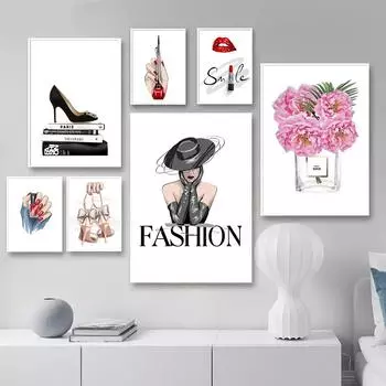 Мода Мода Красота Маникюрный Салон Духи Женщины Плакат Современные Декоративные Картины Холст Стены Искусства Фотографии Девушка Спальня Декор 21x30cm No Framed