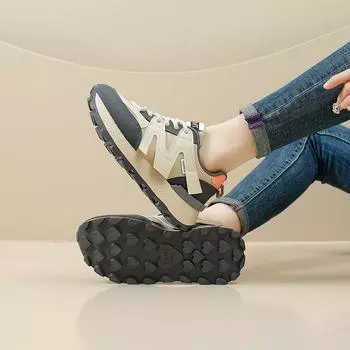 Мода Мода Лоскутная Женская Повседневная Обувь Женская Классика Винтаж Кроссовки Кроссовки Шнуровка Балетки 35 (US 5) бежевый