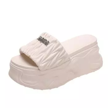 Мода Мода Металлические украшения Массивные босоножки на платформе Женские летние босоножки на танкетке 8 см с высоким каблуком Женские шлепанцы Пляжные тапочки 34 чёрный