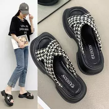 Мода Мода Новые летние пляжные туфли с перекрестными ремешками для повседневной носки, модные, удобные и универсальные сандалии и тапочки на толстой подошве 35