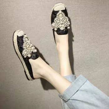 Мода Мода Перламутровые Кристаллы Кружева Повседневная Женская Женский Mujer Ленивые Слипоны Полутапочки Кроссовки Мокасины Мюли Плоская Обувь ghn78 4