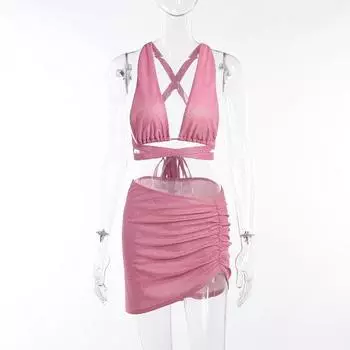 Мода Мода Сладкий Топ-майка с халтером Pink S