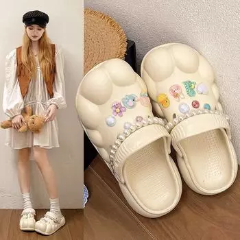 мода мода стиль шармы обувь уличные женские тапочки толстая подошва высокое качество роскошные летние сандалии для девочек 35-36 чёрный