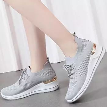 мода мода толстая подошва увеличение женская обувь осень новые танкетки повседневная обувь для женщин сетчатые дышащие удобные кроссовки женские 36 чёрный