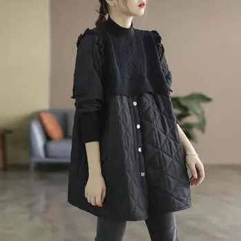 МОДА Мода, уменьшающая возраст, дизайн, чувство сращивания, вязаный свитер 2024, новый маленький воротник-стойка, длинный рукав, грибок, край, теплая хлопковая одежда Одежда M чёрный