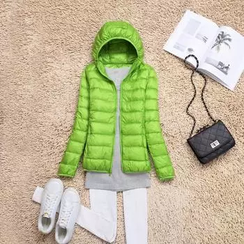 МОДА Модная бутиковая легкая и тонкая теплая женская куртка модная и повседневная однотонная куртка с капюшоном и длинными рукавами удобная пуховая куртка Одежда S