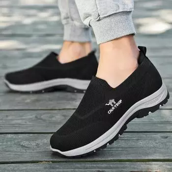 мода Модная мужская повседневная обувь Air Mesh Outdoor Дышащая обувь Slip on Мужская плоская нескользящая теннисная обувь Удобные мокасины Большие 38 чёрный