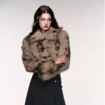 МОДА модная ретро милая крутая роговая пряжка короткая леопардовая куртка из искусственного меха женская зимняя теплая меховая меховая куртка Одежда S