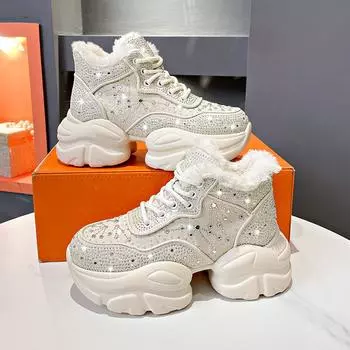 Мода Модная женская обувь Новые зимние теплые женские кроссовки Diamond Luxury Designer Повседневные ботильоны на платформе Zapatos Mujer 35