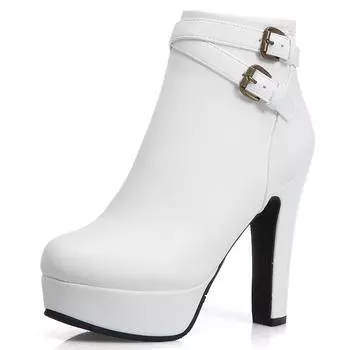 мода Модные ботинки Женская обувь Осень Зима Сексуальные ботильоны на платформе для женщин Черные Красные Желтые Белые Короткие женские туфли Большие размеры 34 чёрный