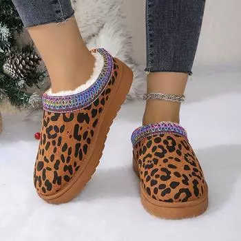 мода Модные цветные полосатые полусапоги для снега женские леопардовые замшевые ботильоны с толстой подошвой ботильоны зимние новые плюшевые короткие сапоги 36 имбирный