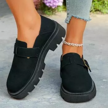 Мода Модные и универсальные 2024 Осень Новые универсальные ретро удобные и износостойкие кожаные туфли на толстой подошве 35 чёрный