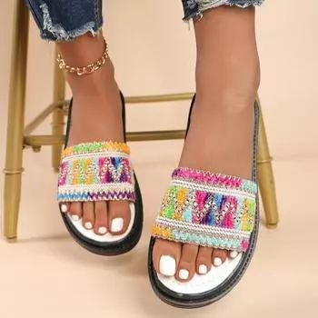 мода модные классические простые сандалии женские новые тапочки 2024 года тканевые повседневные тапочки с плоским дном на открытом воздухе 35 бежевый