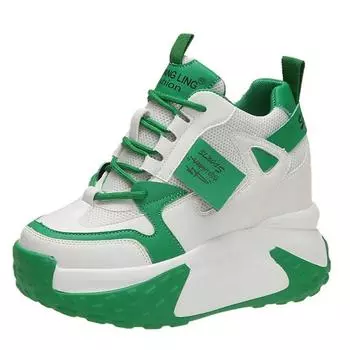 мода Модные кроссовки смешанного цвета на толстой подошве для женщин 2024 года, повседневная обувь на толстой платформе, женская обувь для увеличения роста из вулканизированной ткани 34 чёрный