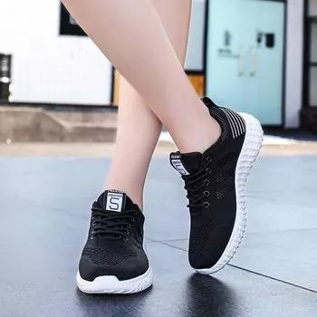 мода Модные летающие тканые дышащие и удобные женские спортивные повседневные кроссовки Простые и популярные женские повседневные туфли 35 чёрный