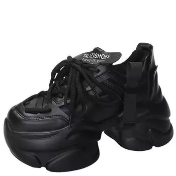 мода Модные массивные кроссовки женские осенние спортивные туфли на платформе со шнуровкой женские туфли на толстом каблуке 8 см женские кожаные кроссовки 34 коричневый