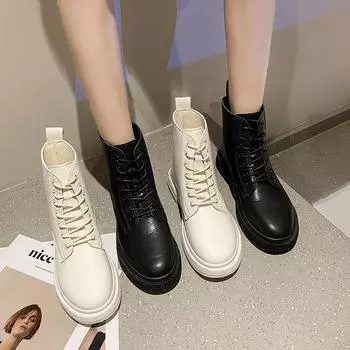 мода Модные мягкие ботинки женские ботильоны женские осенне-зимние с круглым носком на шнуровке удобная обувь женские короткие ботинки на платформе 35 чёрный