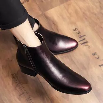 Мода Модные мужские ботинки челси Мужские ботинки на каблуках с боковой молнией Ботильоны Мужские кожаные туфли Дизайнерские мужские туфли Ручной работы Деловые оксфорды 37
