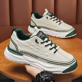 Мода Модные мужские кожаные повседневные туфли Дизайнерские классические удобные кроссовки на платформе Эластичные беговые баскетбольные туфли Теннисные туфли для мужчин 39 бежевый