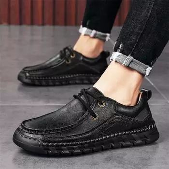 Мода Модные мужские кроссовки ручной работы пошив повседневная обувь кожаная обувь на шнуровке мужская обувь для ходьбы кроссовки мужские мокасины Zapatillas Hombre 39 чёрный