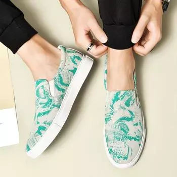 Мода Модные парусиновые повседневные мужские туфли Универсальные мокасины Мужские туфли на плоской подошве Дышащие туфли для вождения Тканевые кроссовки для ходьбы Комфорт Zapatillas 37 зелёный