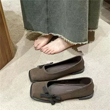 мода Модные полуботинки осень 2024 новые модные туфли с круглым носком удобные туфли на плоской подошве 35 абрикосовый