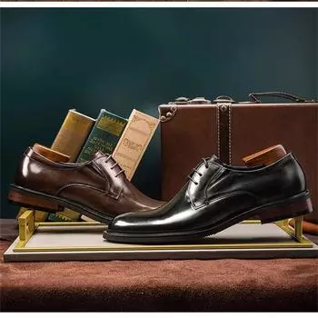 мода Модные туфли дерби Высококачественная кожаная свадебная вечеринка Удобная мужская обувь на шнуровке 2024 Новые мужские деловые офисные туфли 37 чёрный