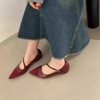 Мода Модные туфли Мэри Джейн для женщин 2024 года Повседневные женские кроссовки с острым носком Осенние туфли на плоской подошве с неглубоким каблуком Мокасины Повседневные Оксфорды Бренд Muje 34 чёрный