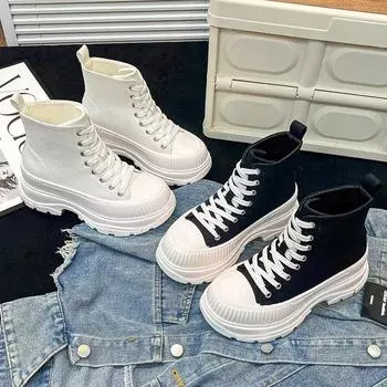 Мода Модные высокие парусиновые туфли на платформе для женщин Дизайнерские женские вулканизированные туфли с мягкой подошвой Новые легкие спортивные туфли для активного отдыха Zapatos Mujer 35