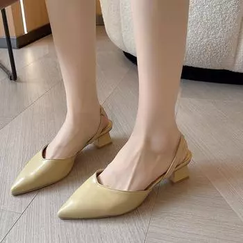 Мода Модные женские босоножки с острым носком Черный Красный Зеленый Бежевый Летние квадратные туфли на низком каблуке с ремешком на щиколотке Летние туфли для женщин 35 бежевый