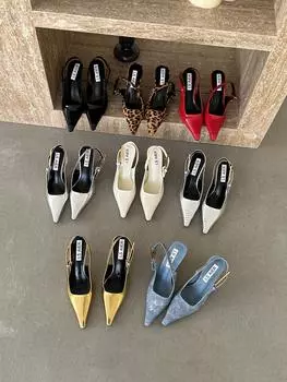 мода Модные женские босоножки с острым носком Летние туфли Женские тонкие высокие каблуки Ремень с пряжкой на шпильке Сексуальные офисные туфли-лодочки 39 5.5 чёрный