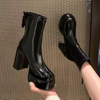 мода Модные женские ботильоны на высоком каблуке на платформе из кожи с массивной подошвой Зимний тренд Элегантные туфли-лодочки для вечеринок Chelsea Botas Mujer 35 бежевый