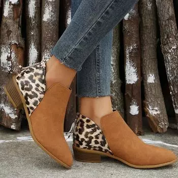 мода Модные женские ботинки Зимние ретро женские ботильоны Досуг Леопардовые ботильоны Удобная женская обувь Большие размеры 36 чёрный