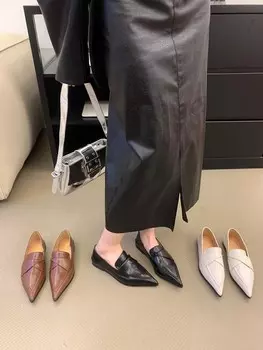 мода Модные женские мокасины 2024 Новые поступления Осень/Весна Туфли с острым носком Черные Белые Коричневые Женские туфли Мэри Джейн Размер 35-39 5.5 чёрный