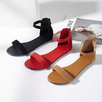 мода Модные женские сандалии Летние женские туфли на плоской подошве с застежкой-молнией сзади на каблуке Повседневные женские сандалии из коровьей замши Sandalias De Mujer 37 чёрный