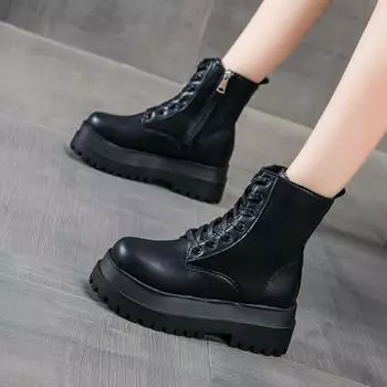 мода Модные женские сапоги на платформе 2024 года, новые зимние однотонные женские туфли, тонкие одинарные женские сапоги с дышащей платформой, увеличенные 35 белый