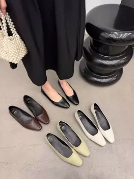 мода Модные женские туфли-лоферы 2024 Новые поступления Однотонные черные коричневые зеленые бежевые туфли на низком каблуке без застежки женские 35-39 5.5 зелёный