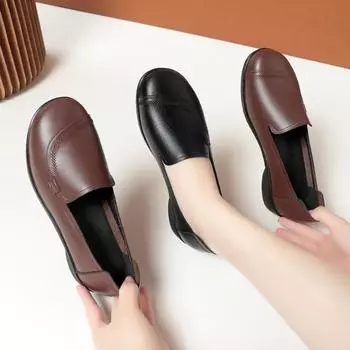 мода Модные женские туфли-лоферы в литературном стиле с застежкой-молнией из мягкой кожи на низком каблуке с круглым носком, удобные мягкие весенние туфли в стиле ретро в стиле кэжуал 35(Foot22.5cm)